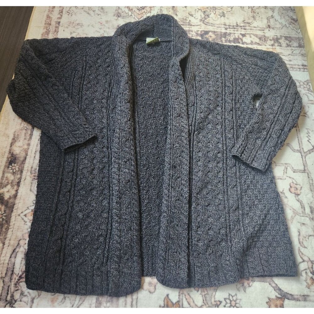 Shannon Woolen Mills Women's Sz. 2X Grey Cableknit Wool Cardigan Sweater